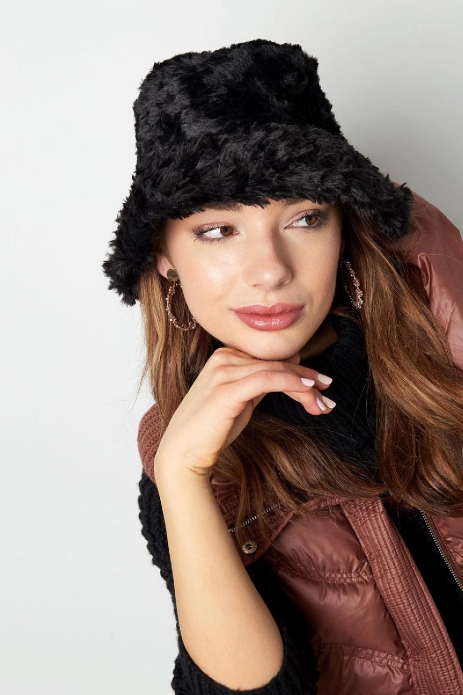 Bucket Hat flauschig Schwarz Polyester Bild4